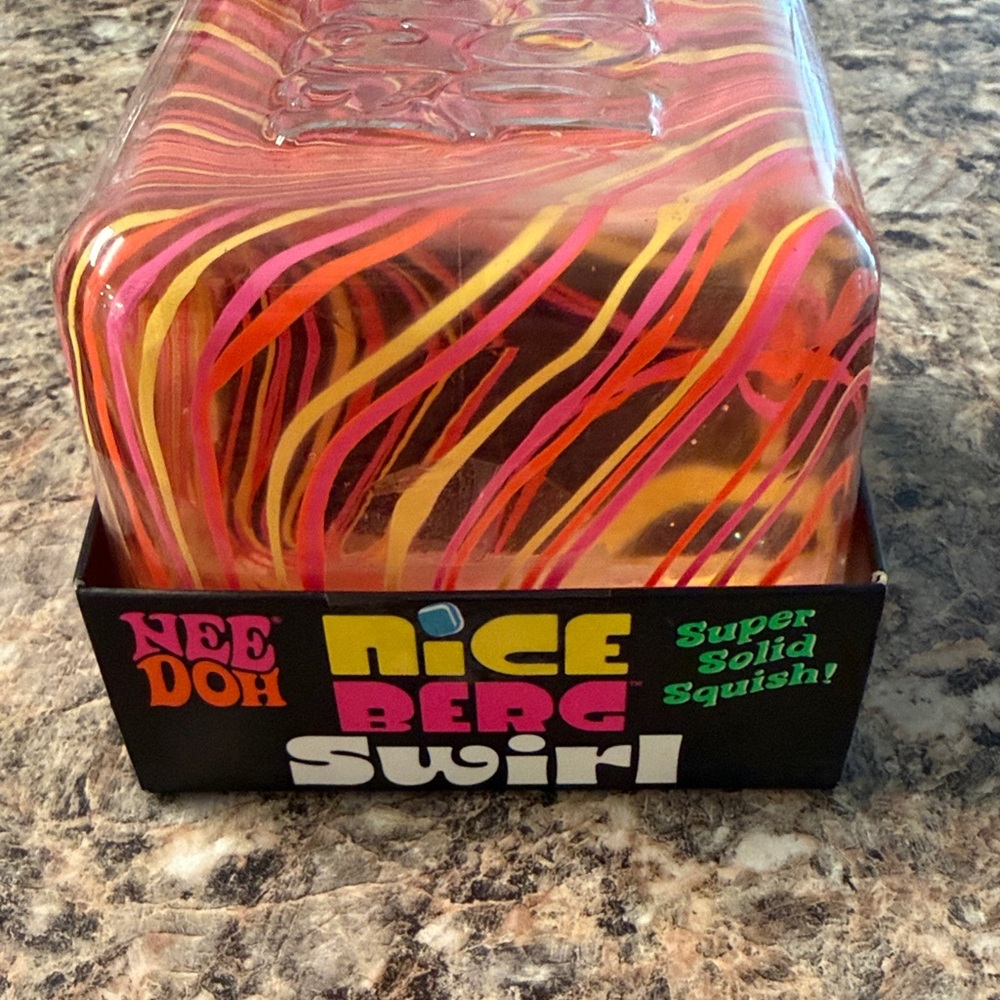 NeeDoh Nice Berg Swirl Super Solid Squish! Pink and Yellow Swirl Stress Block